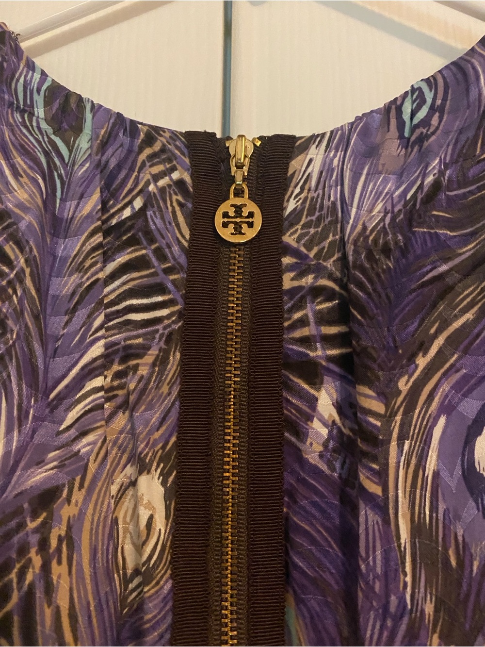 Tory Burch Purple Peacock-Print Sleeveless Shift Dress - Picture 3 of 4